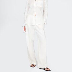 Linen-Blend Easy Wide-Hem Pants | GAP | New Off-White | Size M | NWT